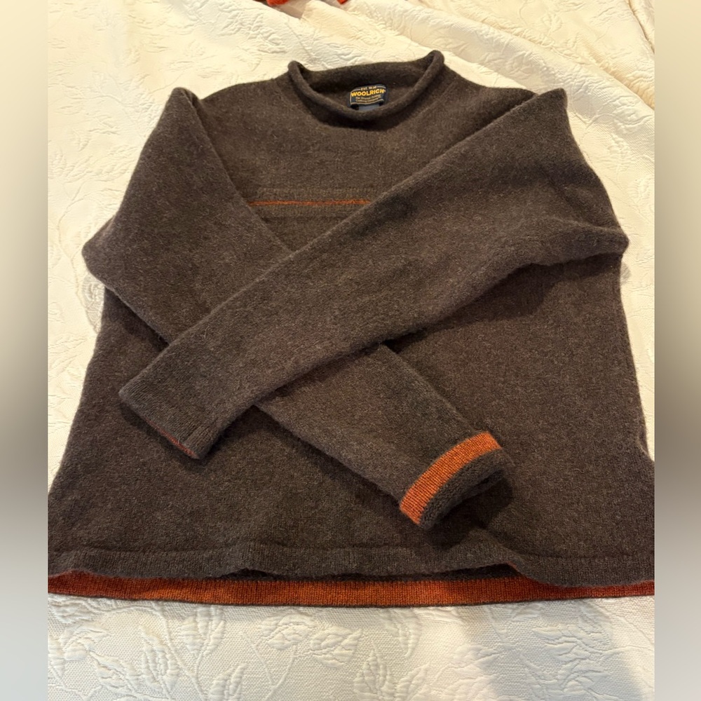 Woolrich Men's Thick Roll Neck Lambswool Sweater, Boxy Shape, Brown, L